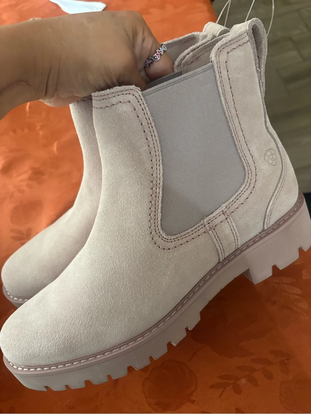 Ariat Women's Light Beige/Pink Suede Chelsea Ankle Boots